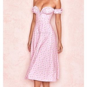 LAUREN PINK FLORAL STRAPLESS MIDI SUNDRESS L+